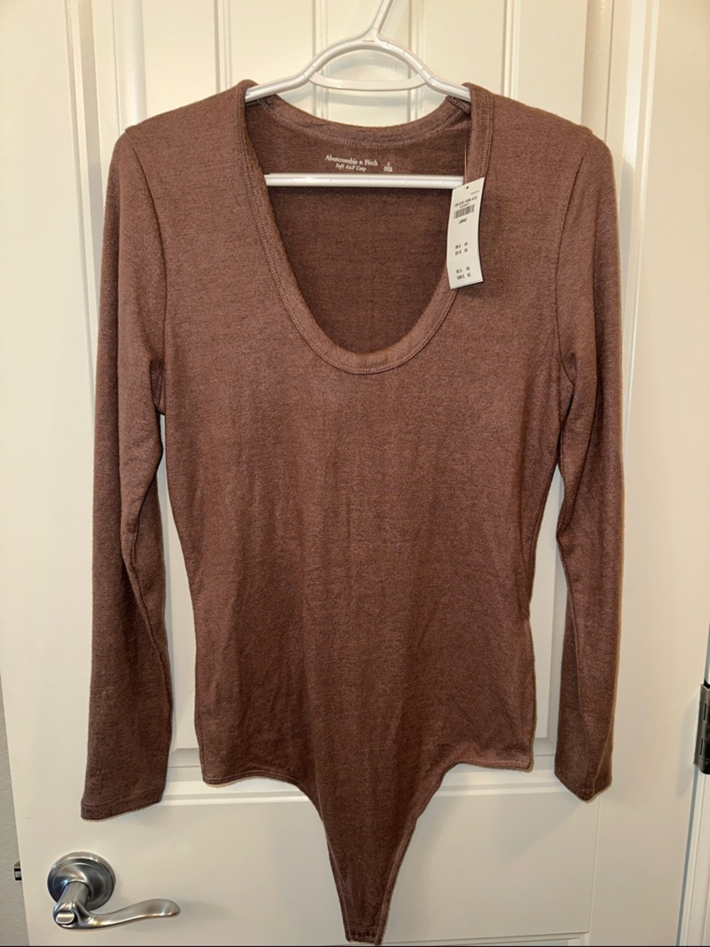 Abercrombie & Fitch Women's Brown Scoop Neck Long-Sleeve Bodysuit